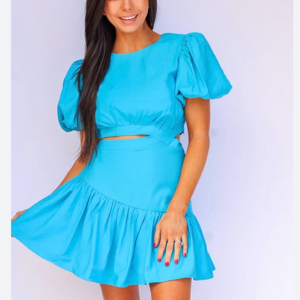 DO+BE Blue Puff Sleeve Cutout Dress NWOT